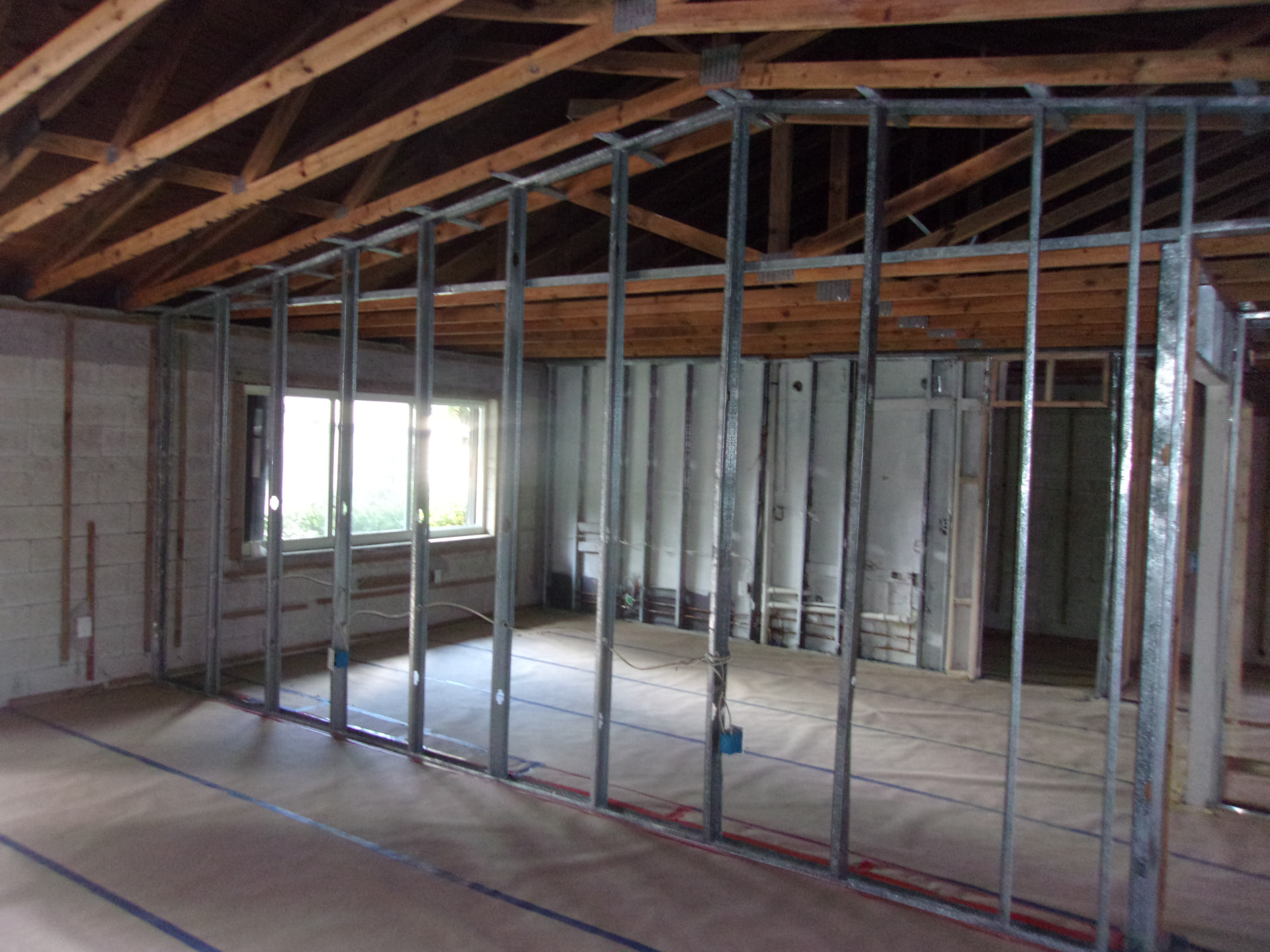 New interior wall framing during structural reconstruction