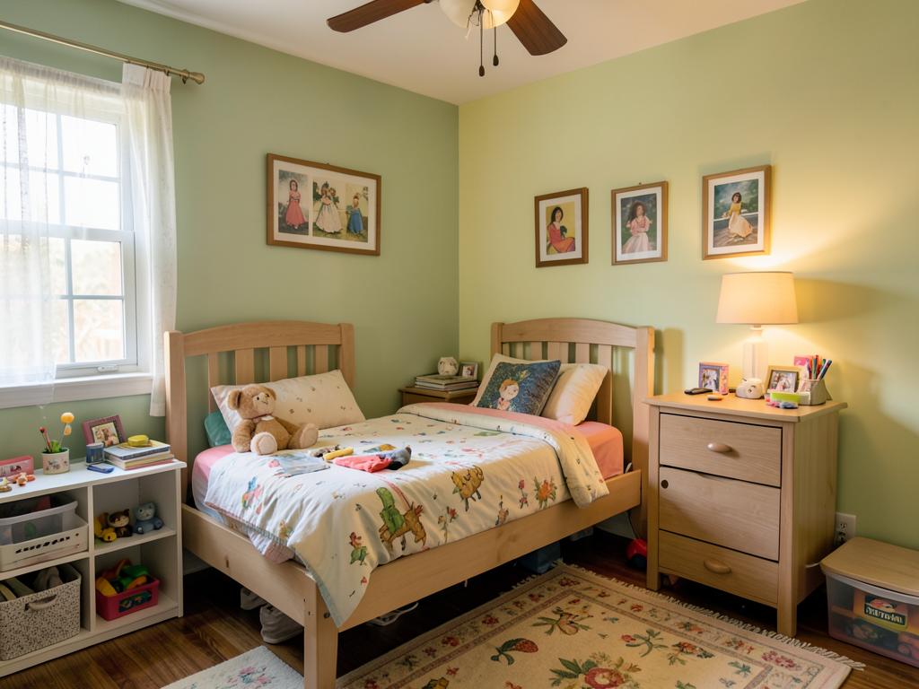 Same bedroom restored with fresh drywall and paint