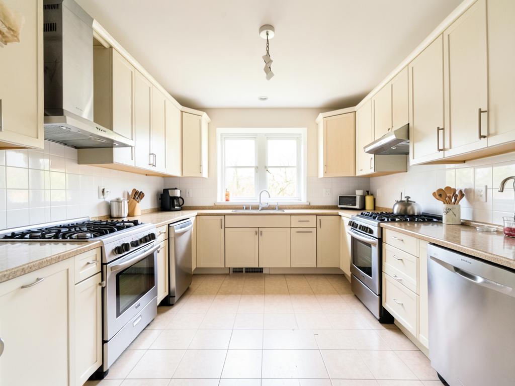 Same kitchen restored with new cabinets and dry clean floor