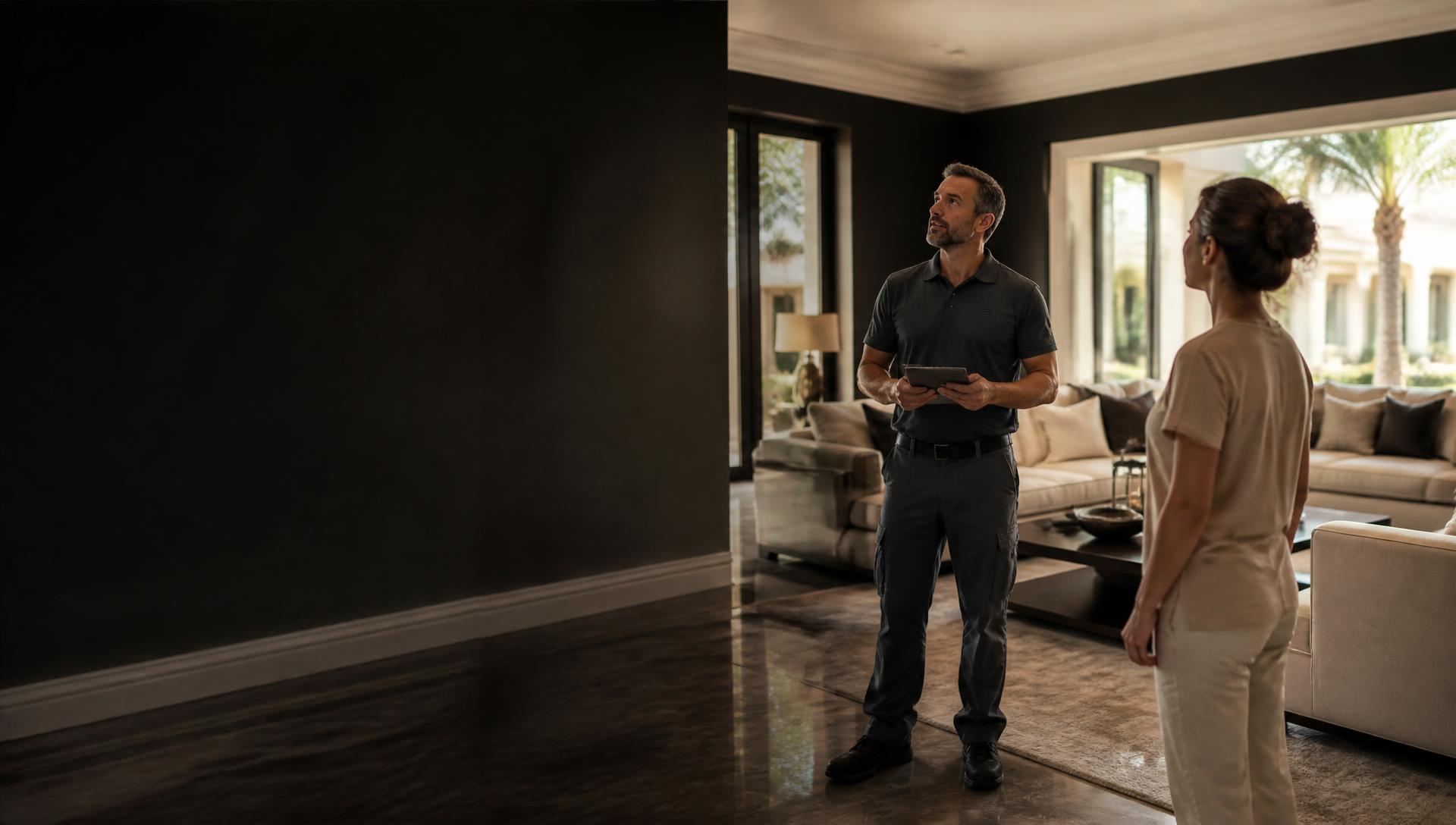 Restoration specialist calmly walking a homeowner through the next steps